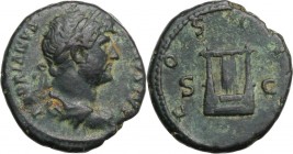 Hadrian (117-138). AE Semis, 124-125. Bust right, laureate, draped. / Lyre. RIC II-p. 3 (2nd ed.) 758; RIC II 682. AE. 4.95 g. 19.00 mm. Dark green pa...