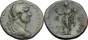 Hadrian (117-138). AE Sestertius, 134-138 AD. Laureate,draped and cuirassed bust right. / Felicitas standing facing, head left, holding caduceus and c...