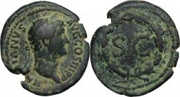 Hadrian (117-138). AE As. Rome mint. Struck 134-138 AD. Laureate bust right, slight drapery. / S•C within wreath. RIC II 831. AE. 11.92 g. 29.00 mm. V...