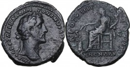Antoninus Pius (138-161). AE As, 150-151 AD. Laureate head right. / Annona seated left, holding grain ears and cornucopia; modius to left. RIC III 880...