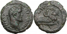 Antoninus Pius (138-161). AE Tetradrachm, 149-150, Alexandria (Egypt). Head right, laureate. / Nile reclining left on crocodile, holding reed and corn...