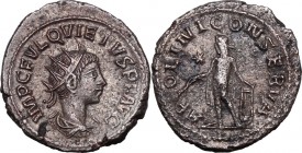 Quietus (260-261). BI Antoninianus. Bust right, radiate, draped. / Apollo standing left, holding branch and resting on lyre set on ground; to left, st...