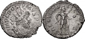Postumus (259-268). AR Antoninianus, Cologne mint. Bust right, radiate, draped, cuirassed. / Emperor standing right in military attire, holding spear ...