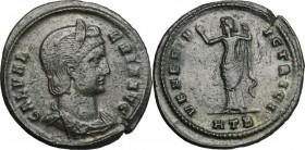 Galeria Valeria, wife of Galerius (died 315 AD). AE Follis, 309-310 AD. Heraclea mint. Diademed and draped bust right. / Venus standing facing, head l...