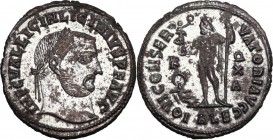Licinius I (308-324). AE 21 mm, 315-316 AD. Alexandria mint. Head right, laureate. / Jupiter standing left, holding Victory on globe and schepter; to ...