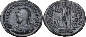 Licinius II (317-324). AE 22 mm, 321-324 AD. Heraclea mint. Bust right, helmeted, cuirassed, holding spear and shield. / Jupiter standing left, holdin...