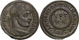 Constantine I (307-337). AE 19 mm, 321 AD. Aquileia mint. Head right, laureate. / VOT/XX within wreath. RIC VII 85. AE. 2.78 g. 19.00 mm. About EF.