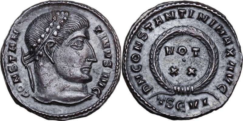 Constantine I (307-337). AE 19 mm, 320-321 AD. Thessalonica mint. Head right, la...