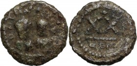 Heraclius (610-641), with Martina and Heraclius Constantine. AE 20 Nummi, 613-620, Rome mint. Busts of Heraclius and Heraclius Constantine facing, cro...