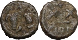 Heraclius, with Heraclius Constantine (610-641). AE Half Follis. Rome mint. Struck circa 613-620. Crowned facing busts of Heraclius and Heraclius Cons...