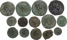 Roman Empire. Lot of 14 unclassified AE denominations; including: Hadrian, Maximian, Lucilla, Commodus, Julia Mamaea, Gallien, Constantine I, Constant...