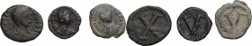 Byzantine Empire and Migration Period. Lot of 3 unclassified AE denominations; including: Decanummium of Justinian I, Sicily mint and Pentanummium of ...