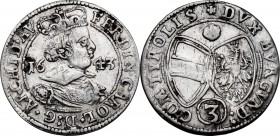 Austria. Ferdinand Karl (1646-1662). AR 3 Kreuzer 1643, Hall mint. KM 852. AR. 1.54 g. 20.00 mm. Good VF.