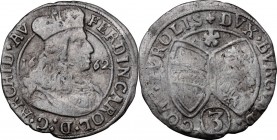 Austria. Ferdinand Karl (1646-1662). AR 3 Kreuzer 1662, Hall mint. KM 852. AR. 1.03 g. 20.00 mm. VF.