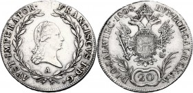 Austria. Franz I (1804-1835). 20 Kreuzer 1808 A, Wien mint. KM 2141. AR. 6.68 g. 28.00 mm. About EF.