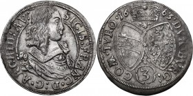 Austria. Sigismund Franz (1662-1665). AR 3 Kreuzer 1663, Hall mint. M-T 534. AR. 1.63 g. 21.00 mm. Good VF.