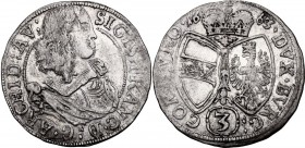 Austria. Sigismund Franz (1662-1665). AR 3 Kreuzer 1663, Hall mint. M-T 534. AR. 1.33 g. 20.00 mm. VF+.
