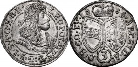 Austria. Leopold I (1657-1705). AR 3 Kreuzer 1686, Hall mint. Herinek 1430. AR. 1.51 g. 20.00 mm. About FDC.