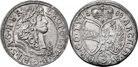 Austria. Leopold I (1657-1705). AR 3 Kreuzer 1688, Hall mint. Herinek 1432. AR. 1.48 g. 20.00 mm. EF.