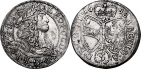 Austria. Leopold I (1658-1705). AR 3 Kreuzer 1688, Hall mint. Herinek 1432. AR. 1.46 g. 20.00 mm. Good VF.