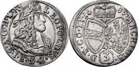 Austria. Leopold I (1657-1705). AR 3 Kreuzer 1689, Hall mint. KM 1245; Herinek 1433. AR. 1.47 g. 20.00 mm. About EF.