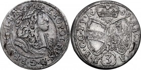 Austria. Leopold I (1657-1705). AR 3 Kreuzer 1689, Hall mint. KM 1245; Herinek 1433. AR. 1.41 g. 20.00 mm. Good VF.