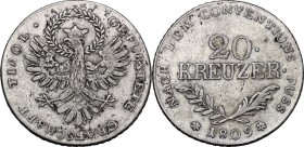 Austria. Franz II (1792-1835). AR 20 Kreuzer 1809, Hall mint. Herinek 824. AR. 6.61 g. 27.00 mm. The last coin minted in Hall.