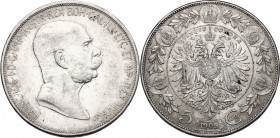 Austria. Franz Joseph (1848-1916). AR 5 Kronen 1909, Wien mint. Dav. 34; Herinek 773. AR. 24.10 g. 36.00 mm. VF/VF+.