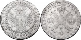 Austrian Netherlands. Franz I Stephan (1745-1765). AR 1/2 Kronentaler, 1757, Antwerp mint. KM 20. AR. 14.52 g. 33.00 mm. VF.