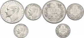 Bulgaria. Ferdinand (1887-1918). Lot of three (3) AR coins: 5 Leva, 2 Leva and Leva 1894. AR. The 5 Leva is well preserved.