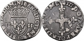 France. Henry III (1574-1589). Quart d'écu 1584. Duplessy 1133. AR. 9.45 g. 28.50 mm. VF.