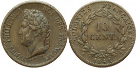France. Louis Philippe I (1830-1848). 10 Centimes 1841, A. French Colonies. KM 13. CU. 20.35 g. 31.50 mm. Rare in this state of preservation. EF.