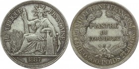 French Indochina. Piastre de commerce 1887 A, Paris. KM 5. AR. 27.22 g. 27.24 mm. R. VF.