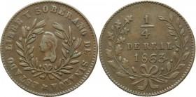 Messico, Sinaloa. Republic (1824-1864). AE 1/4 Real 1863, Culiacan. KM 363. AE. 6.46 g. 27.00 mm. R. Good VF.
