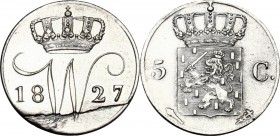 Netherlands. William I (1815-1840). 5 Cents 1827. KM 52. AR. 0.85 g. 15.00 mm. Strike error. About FDC.