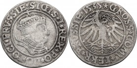 Poland. Sigismund I the Old (1506-1545). AR Grosz, 1535, Thorun mint. Kopicki 3091. AR. 1.84 g. 24.00 mm. Lightly toned. VF.