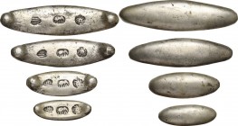 Thailand. Lot of four (4) AR silver boat-shaped ingots. Undated. 11g, 19g, 30g, 48g (total weight 108g). AR. Sold as is no returns.