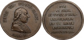 Italy. Pius VI (1775-1799), Giovanni Angelo Braschi. AE Medal, 1782. Patr. 38. AE. 3.38 g. 24.00 mm. Opus: T. Rosa. R. EF. For the visit of the Pope i...