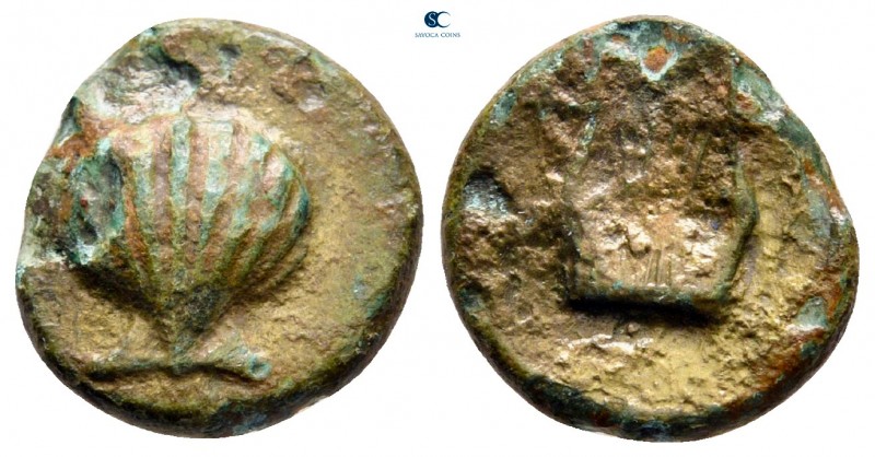 Calabria. Tarentum circa 275-200 BC. 
Bronze Æ

14 mm, 2,17 g

Scallop shel...