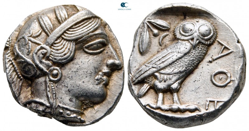 Attica. Athens circa 454-404 BC. 
Tetradrachm AR

24 mm, 17,19 g

Head of A...