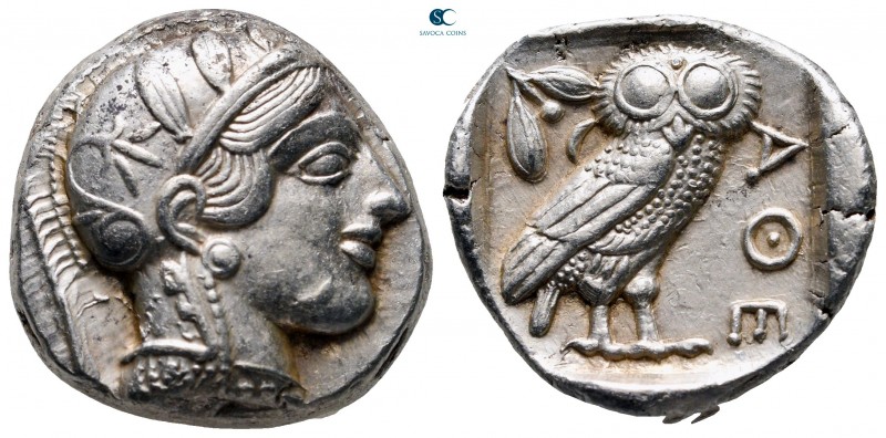 Attica. Athens circa 454-404 BC. 
Tetradrachm AR

25 mm, 17,24 g

Head of A...