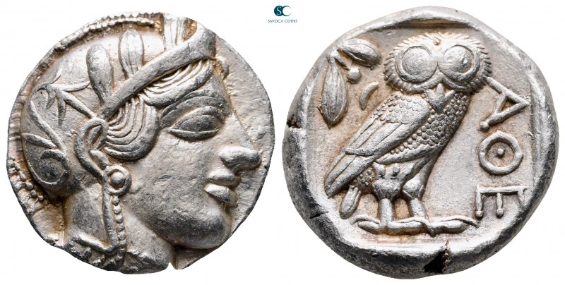 Attica. Athens circa 454-404 BC. 
Tetradrachm AR

23 mm, 17,24 g

Head of A...