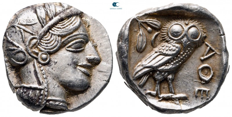 Attica. Athens circa 454-404 BC. 
Tetradrachm AR

24 mm, 17,25 g

Head of A...