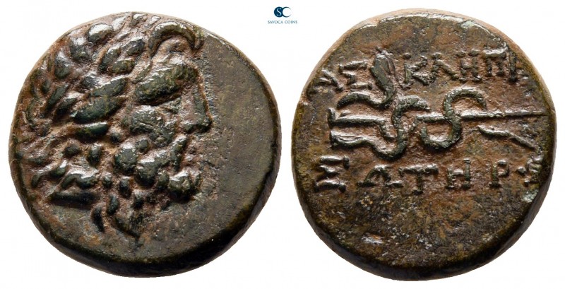 Mysia. Pergamon circa 133-27 BC. 
Bronze Æ

15 mm, 3,23 g

Laureate head of...