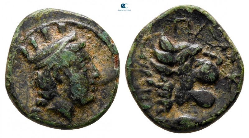 Mysia. Plakia circa 400-300 BC. 
Bronze Æ

11 mm, 1,33 g

Turreted head of ...