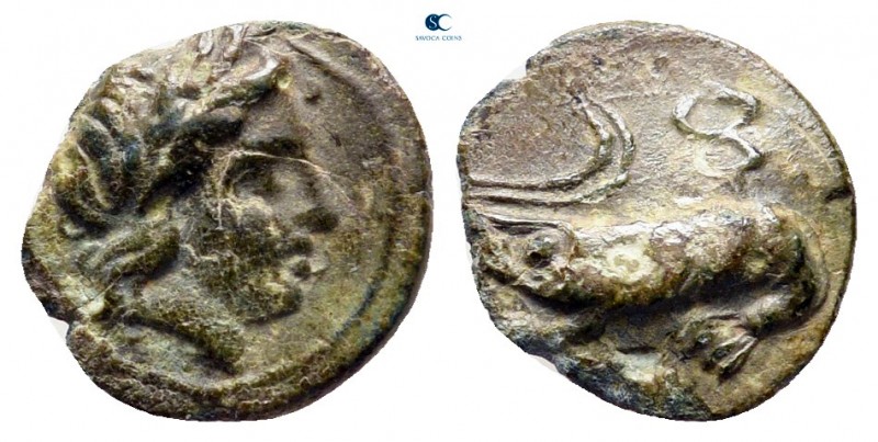 Mysia. Priapos circa 100-27 BC. 
Bronze Æ

9 mm, 0,73 g

Laureate head of A...