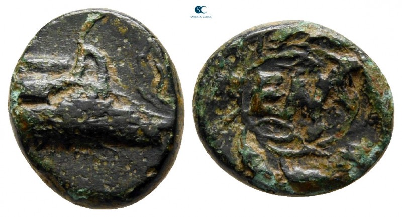 Aiolis. Elaia circa 350-281 BC. 
Bronze Æ

11 mm, 1,67 g

Prow right / EΛAI...