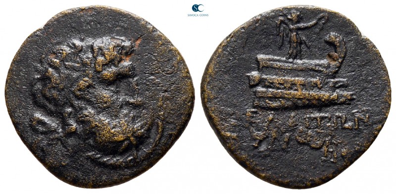 Aiolis. Elaia circa 100-27 BC. 
Bronze Æ

18 mm, 2,40 g

Laureate head of Z...