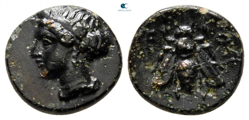 Ionia. Ephesos circa 375-325 BC. 
Bronze Æ

10 mm, 1,31 g

Female head left...