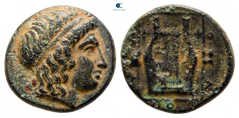 Ionia. Kolophon circa 389-350 BC. 
Bronze Æ

11 mm, 1,83 g

Diademed head o...